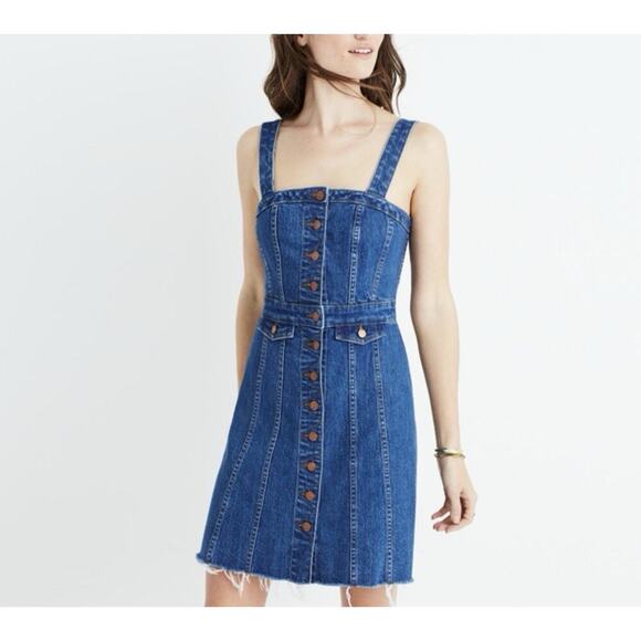 Madewell Dresses & Skirts - MADEWELL Raw Edge Button Front Denim Overall Dress Women's Size 4 Mini Skirt